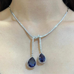 PREORDER | Pear Blue Sapphire Drop Choker Gemstones Diamond Necklace 14kt