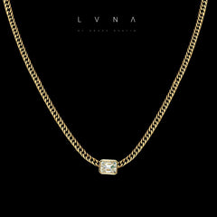 #LVNA2024 | Eastwest Emerald LVNA Signatures Unisex 0.25ct Bezel Diamond Center Bar Necklace 18kt