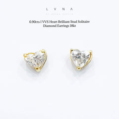 #LoveLVNA | 0.90cts I VVS Heart Brilliant Stud Solitaire Diamond Earrings 18kt #BuyNow