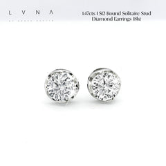 1.47cts I SI2 Round Solitaire Stud Diamond Earrings 18kt