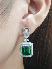 PREORDER | Floral Baguette Green Emerald Statement Gemstones Diamond Earrings 14kt