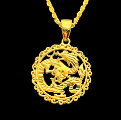 GLD | 18K Golden Lucky Dragon Necklace Rope Chain 17.5”