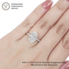 4.25cts G VS2 Oval Brilliant Diamond Engagement Ring 14kt IGI Certified