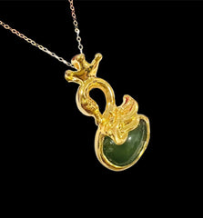 GLD | 18K Golden Jade Swan Necklace Classic Chain 18”