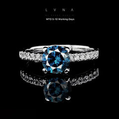 1.00ct Round Blue Colored Diamond Engagement Ring 14kt