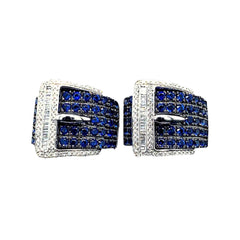 Belt Blue Sapphire Gemstones Diamond Earrings 14kt