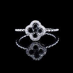PREORDER | Black Floral Clover Colored Diamond Ring 14kt