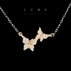 PRICEDROP! | Golden Studded Twin Butterfly Diamond Necklace 16-18” 18kt Chain