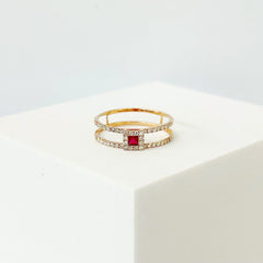 #ThePromise | Golden Ruby Gemstones Double Half Eternity Diamond Ring 18kt