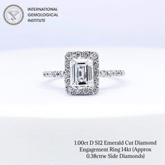 1.38cts D SI2 Emerald Cut Paved Diamond Engagement Ring 14kt IGI Certified