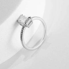 1.24ct F SI1 Emerald Cut Paved Diamond Engagement Ring 14kt IGI Certified