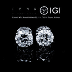 IGI Certified | 6.5cts EF VS1-VVS2 Round Brilliant Solitaire Diamond Earrings Stud 18kt