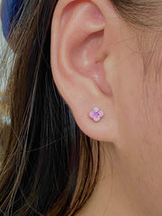 Dainty Clover Amethyst Gemstone Stud Earrings 18KT