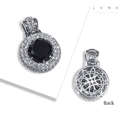 LVNA Signatures | 12.22cts Black Solitaire Round Pendant Diamond Necklace 18kt
