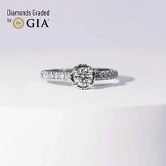 0.62cts I SI2 Round Paved Diamond Engagement Ring GIA Certified
