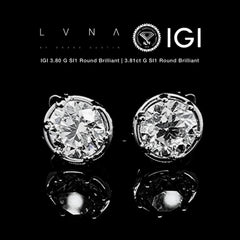 IGI Certified | 7.81cts G SI1 Round Brilliant Solitaire Stud Diamond Earrings Stud 18kt