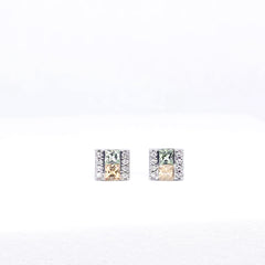 Green Yellow Sapphire Bar Stud Diamond Earrings 14kt