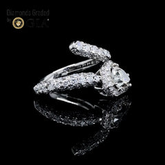 2.80cts L VS2 Pear Center Snake Paved Diamond Engagement Ring 18kt GIA Certified