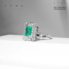Colombian Emerald Diamond Engagement Ring 18kt