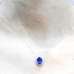 #LVNA2024 | Blue Sapphire Gemstones Halo Diamond Necklace 16-18" 18kt