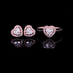 Rose Classic Heart Invisible Setting Diamond Jewelry Set 14kt
