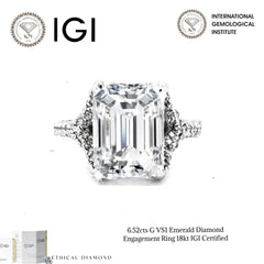 6.52cts G VS1 Emerald Diamond Engagement Ring 18kt IGI Certified CLR