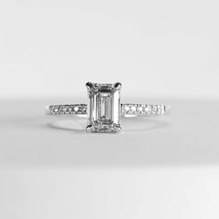 1.55cts H SI1 Emerald Cut Paved Diamond Engagement Ring 14kt IGI Certified