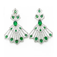 LVNA Signatures™️ Green Colombian Emerald Gemstones Dangling Diamond Earrings 18kt