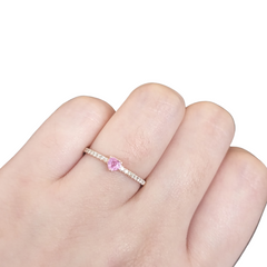 Golden Pink Sapphire Heart Gemstones Diamond Ring 18kt