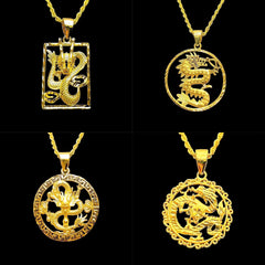 GLD | 18K Golden Lucky Dragon Necklace Rope Chain 17.5”