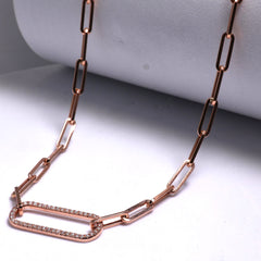Rose Bar Link Chain Diamond Necklace 14kt