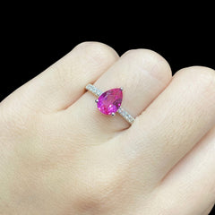 PREORDER | Pear Pink Ruby Paved Gemstones Diamond Ring 14kt