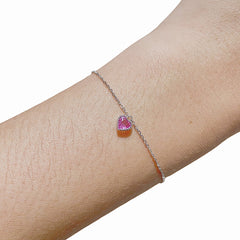 Pink Ruby Gemstones Center Bar Diamond Bracelet 18kt