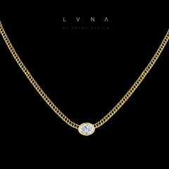 LVNA Signatures Unisex 0.25ct Oval Bezel Diamond Center Bar Necklace 18kt