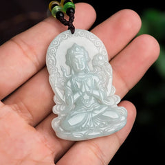 THE VAULT | Natural Myanmar Goddess of Mercy Hand Carved Jadeite Necklace