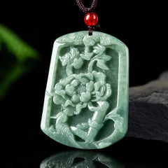 THE VAULT | Natural Magpie Peony Flower Hand Carved Jadeite Necklace
