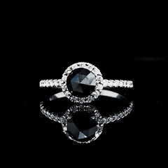 1.32cts Rosecut Round Black Colored Halo Diamond Engagement Ring 18kt