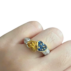 #LVNA2024 |  Twin Hearts Citrine & Blue Sapphire Gemstones Diamond Ring 18kt