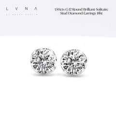 1.50cts G I2 Round Brilliant Solitaire Stud Diamond Earrings 14kt