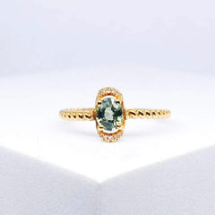 Golden Green Sapphire Gemstones Promise Diamond Ring 14kt