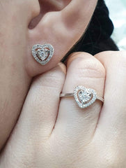 CLEARANCE BEST | Classic Heart Halo Diamond Jewelry Set 14kt