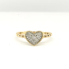 Golden Classic Heart Paved Diamond Ring 14kt