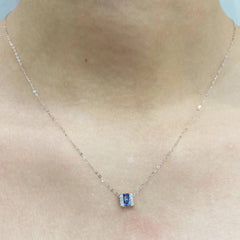 PRICEDROP! | Classic Blue Sapphire Bar Gemstones Diamond Necklace 14kt