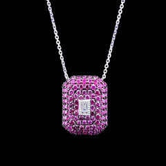 PREORDER | Pink Red Paved Band Ruby Gemstones Diamond Necklace 14kt