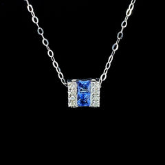 精致蓝色蓝宝石条形钻石项链 14kt