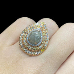 Multi-colored Diamonds with Gray Colored Cabochon Diamond Ring 14kt