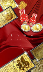 #LVNA선물 GLD | 24kt 순금 부적 키 체인(999.9au) 실리콘 케이스 및 골드 브래스 키 체인 포함