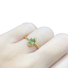 #LVNA宝石 |金色绿色蓝宝石钻石戒指 14kt