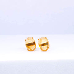 Citrine Cabochon Gemstones Stud Earrings