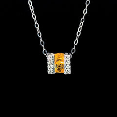 PRICEDROP! | Classic Orange Sapphire Bar Gemstones Diamond Necklace 14kt